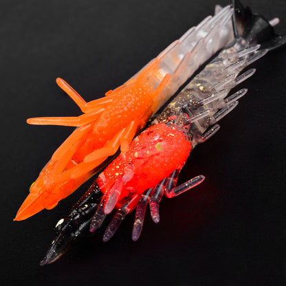 SUNLURE Pre-Rigged Shrimp Soft Lure SJ023 6 Colors 9.8g/7cm Glitter Prawn Bait With Single Hook for Inshore Fishing