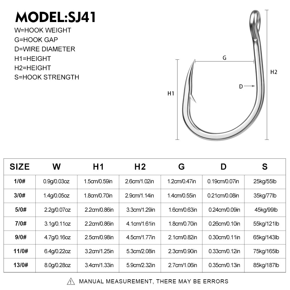 PROBEROS 20PCS Saltwater Fishing Hooks 1/0#-13/0# Anti-rusty Single Hooks Tin Color Fishhooks &nbsp;Stainless steel Strength