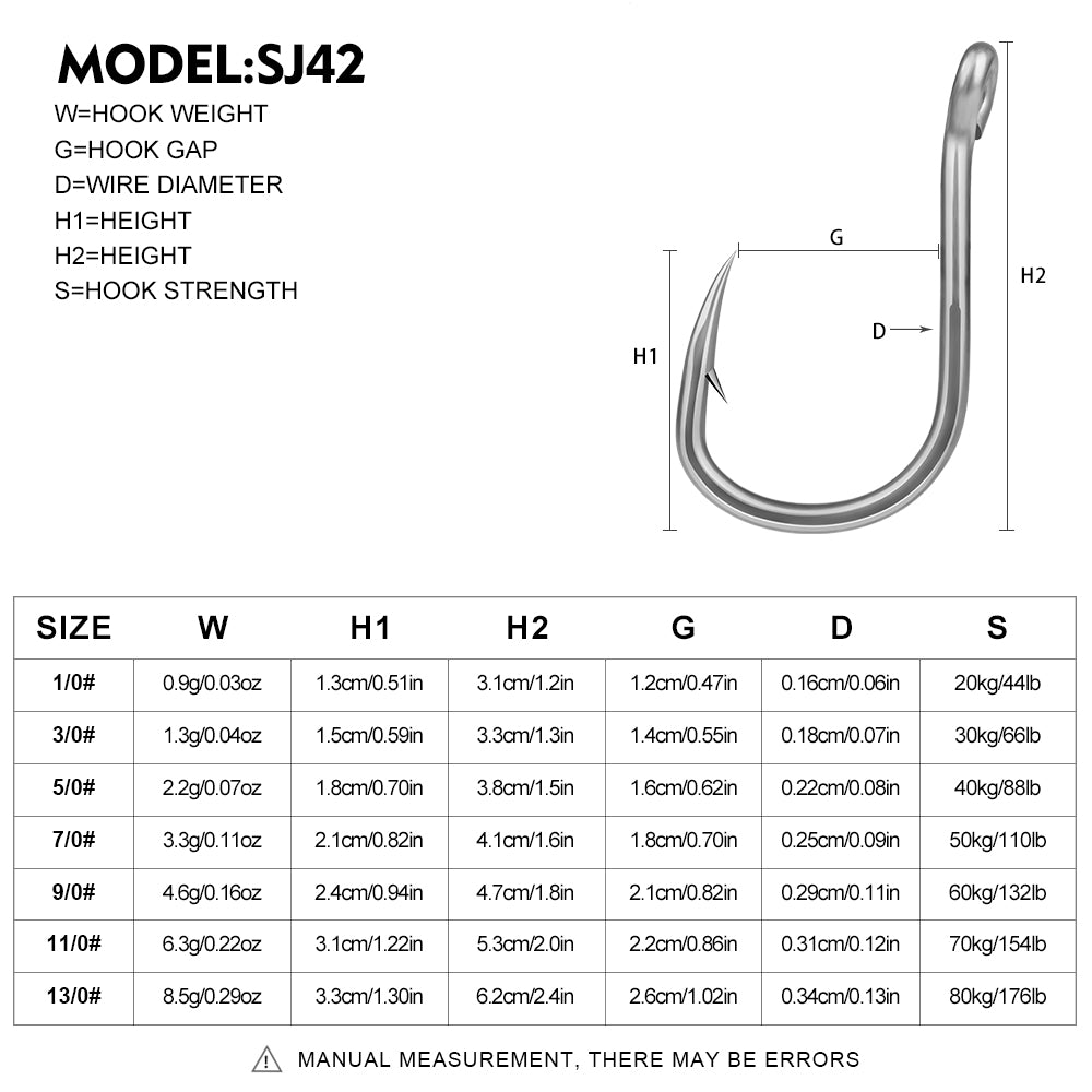 PROBEROS 20PCS Saltwater Fishing Hooks 1/0#-13/0# Anti-rusty Single hook Tin Color Fishhooks&nbsp; Stainless steel Strength