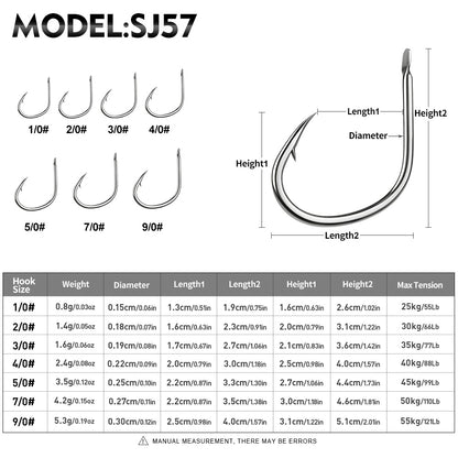 PROBEROS SJ57 Stainless Steel Circle Fishing Hooks, 1/0#-9/0# Heavy Duty Hooks