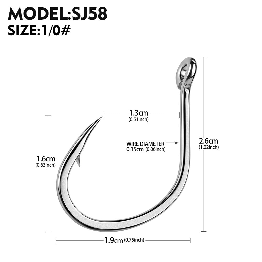 PROBEROS SJ58 Stainless Steel Circle Fishing Hooks, 1/0#-9/0# Heavy Duty Offshore Hooks