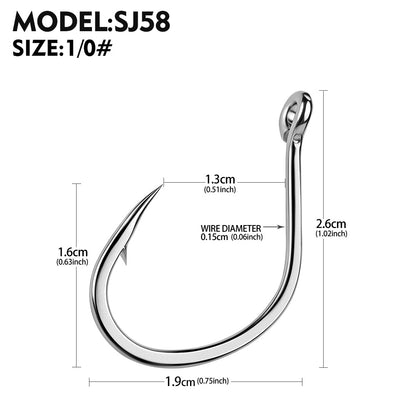 PROBEROS SJ58 Stainless Steel Circle Fishing Hooks, 1/0#-9/0# Heavy Duty Offshore Hooks