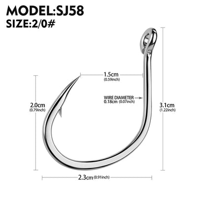 PROBEROS SJ58 Stainless Steel Circle Fishing Hooks, 1/0#-9/0# Heavy Duty Offshore Hooks
