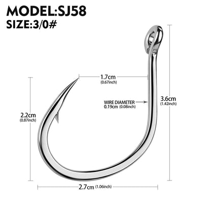 PROBEROS SJ58 Stainless Steel Circle Fishing Hooks, 1/0#-9/0# Heavy Duty Offshore Hooks