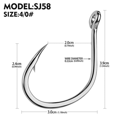 PROBEROS SJ58 Stainless Steel Circle Fishing Hooks, 1/0#-9/0# Heavy Duty Offshore Hooks