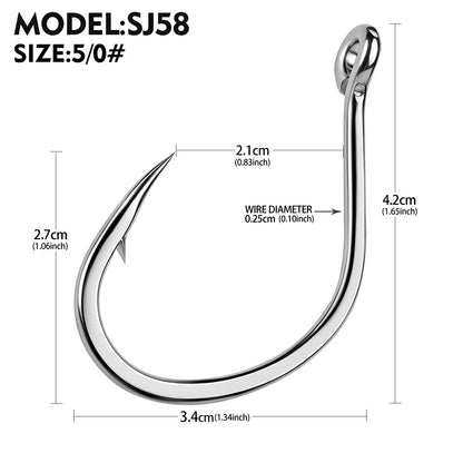 PROBEROS SJ58 Stainless Steel Circle Fishing Hooks, 1/0#-9/0# Heavy Duty Offshore Hooks