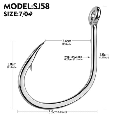 PROBEROS SJ58 Stainless Steel Circle Fishing Hooks, 1/0#-9/0# Heavy Duty Offshore Hooks