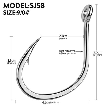 PROBEROS SJ58 Stainless Steel Circle Fishing Hooks, 1/0#-9/0# Heavy Duty Offshore Hooks