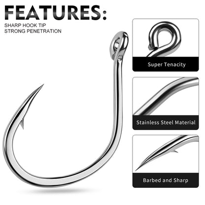 PROBEROS SJ58 Stainless Steel Circle Fishing Hooks, 1/0#-9/0# Heavy Duty Offshore Hooks