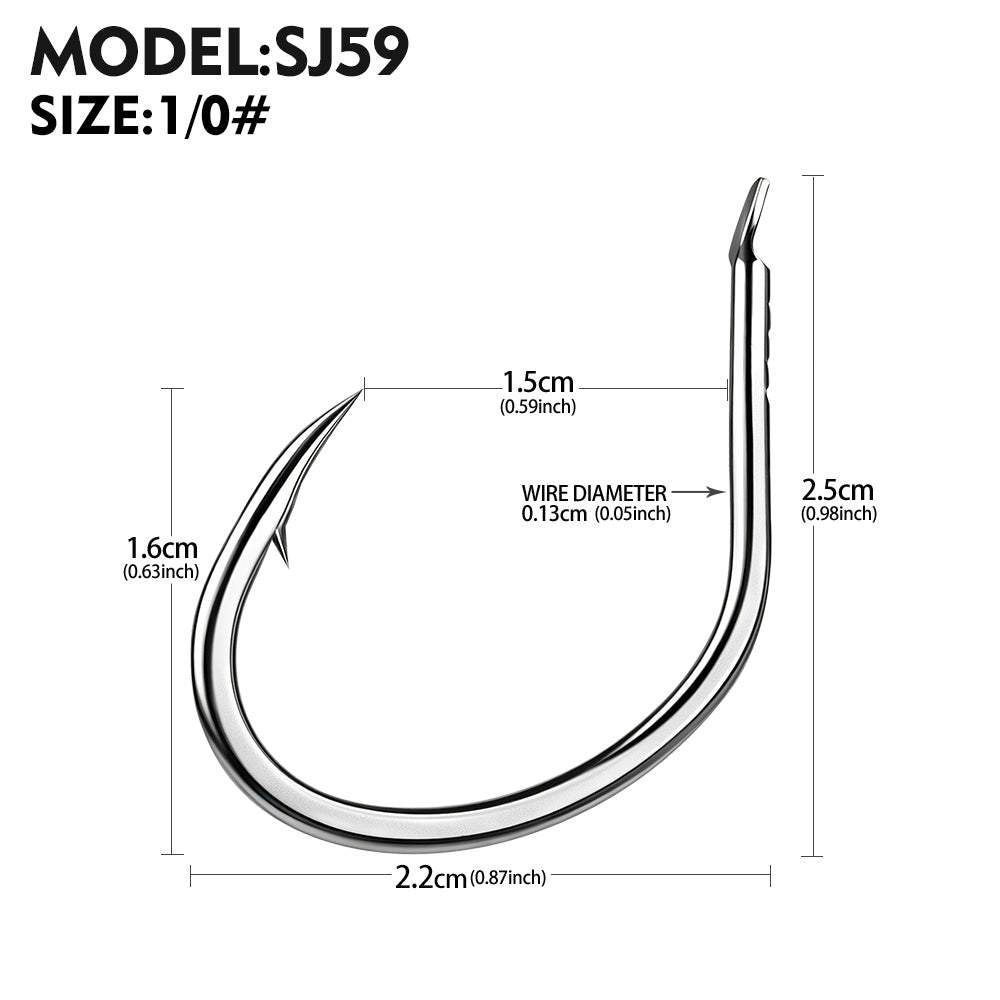 PROBEROS SJ59 Stainless Steel Circle Fishing Hooks, 1/0#-5/0# Saltwater Heavy Duty Fish Hooks