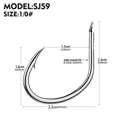 PROBEROS SJ59 Stainless Steel Circle Fishing Hooks, 1/0#-5/0# Saltwater Heavy Duty Fish Hooks