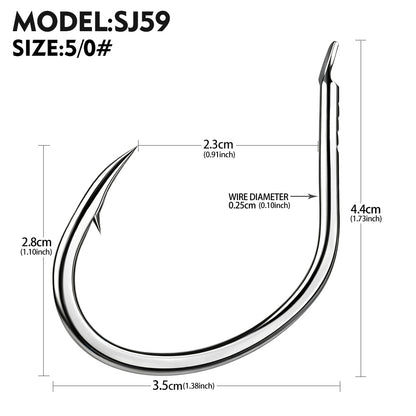 PROBEROS SJ59 Stainless Steel Circle Fishing Hooks, 1/0#-5/0# Saltwater Heavy Duty Fish Hooks