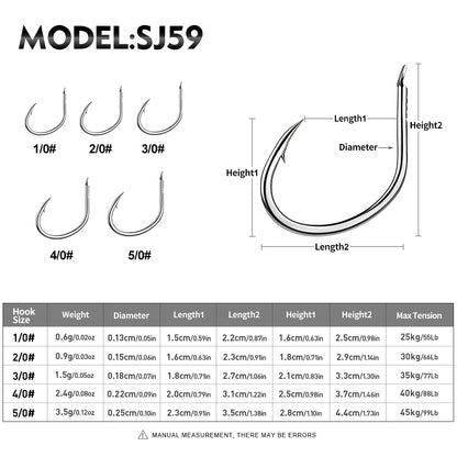 PROBEROS SJ59 Stainless Steel Circle Fishing Hooks, 1/0#-5/0# Saltwater Heavy Duty Fish Hooks