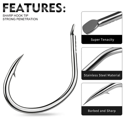 PROBEROS SJ59 Stainless Steel Circle Fishing Hooks, 1/0#-5/0# Saltwater Heavy Duty Fish Hooks