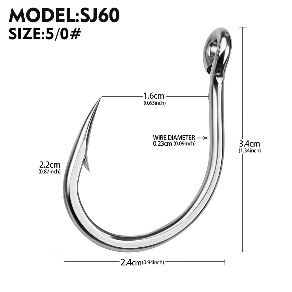 PROBEROS SJ60 Stainless Steel Circle Fishing Hooks, 3/0#-11/0# Heavy Duty Offshore Big Game Hooks