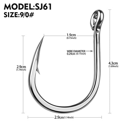 PROBEROS SJ61 High Carbon Steel Circle Fishing Hooks, 3/0#-13/0# Heavy Duty Offshore Big Game Hooks