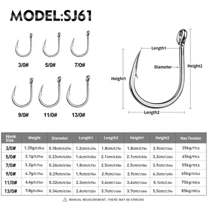 PROBEROS SJ61 High Carbon Steel Circle Fishing Hooks, 3/0#-13/0# Heavy Duty Offshore Big Game Hooks
