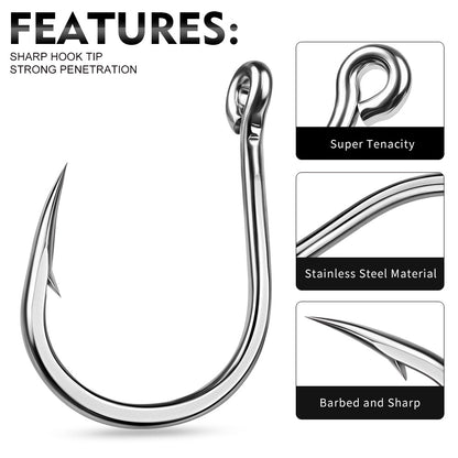 PROBEROS SJ61 High Carbon Steel Circle Fishing Hooks, 3/0#-13/0# Heavy Duty Offshore Big Game Hooks