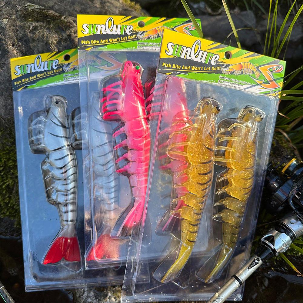 SUNLURE Segmented Shrimp Soft Bait, 22g/37g, 5 Colors Lifelike Shrimp Fishing Lure, Multi-Jointed, 15cm/18cm