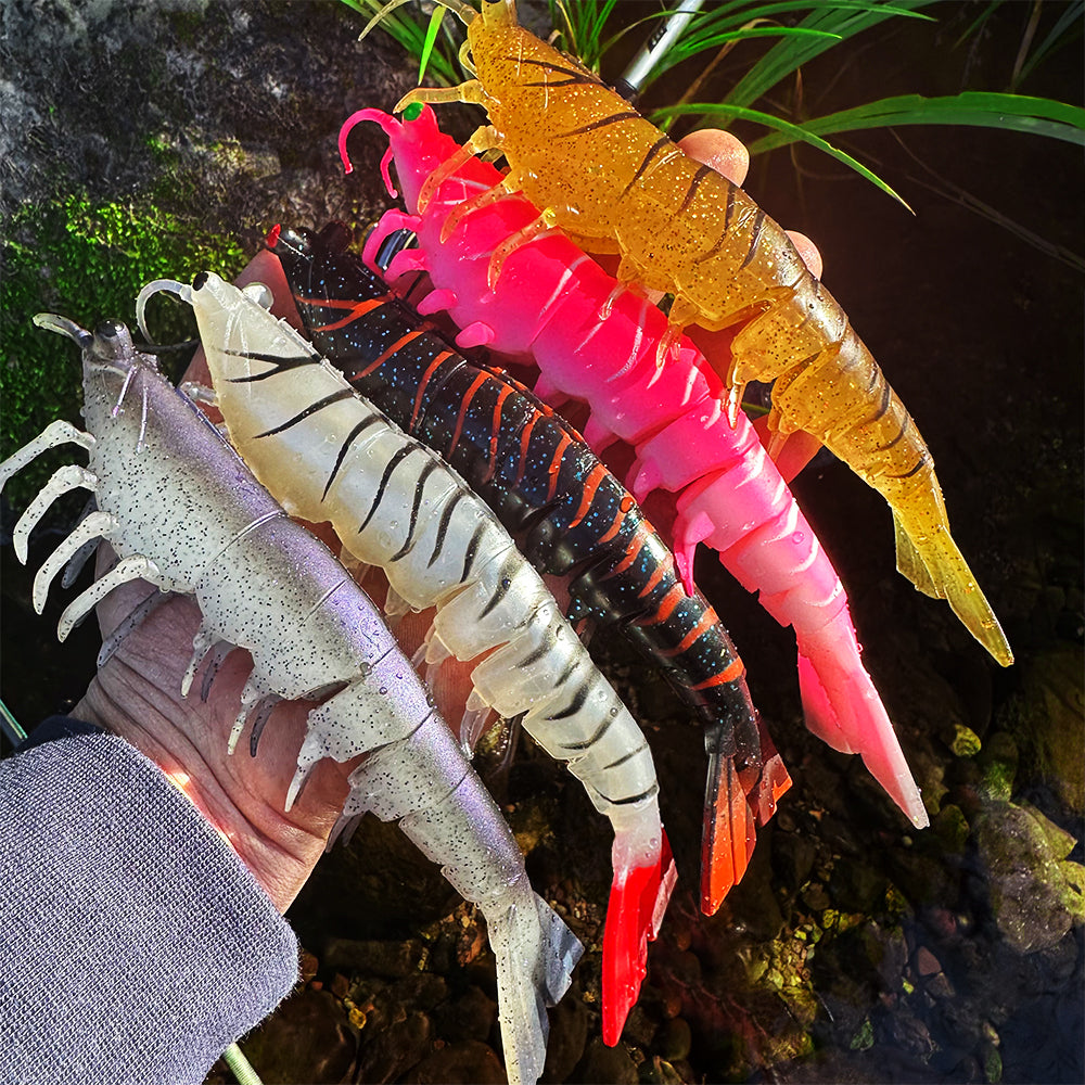 SUNLURE Segmented Shrimp Soft Bait, 22g/37g, 5 Colors Lifelike Shrimp Fishing Lure, Multi-Jointed, 15cm/18cm