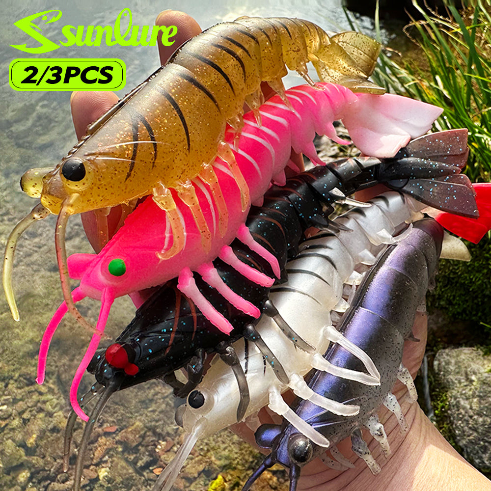SUNLURE Segmented Shrimp Soft Bait, 22g/37g, 5 Colors Lifelike Shrimp Fishing Lure, Multi-Jointed, 15cm/18cm