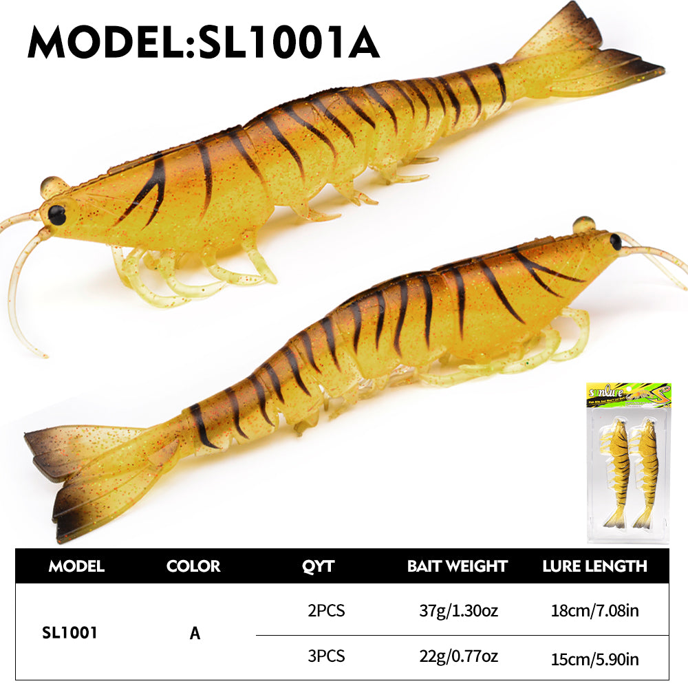 SUNLURE Segmented Shrimp Soft Bait, 22g/37g, 5 Colors Lifelike Shrimp Fishing Lure, Multi-Jointed, 15cm/18cm