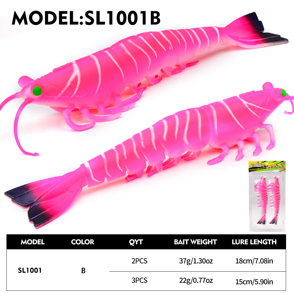 SUNLURE Segmented Shrimp Soft Bait, 22g/37g, 5 Colors Lifelike Shrimp Fishing Lure, Multi-Jointed, 15cm/18cm
