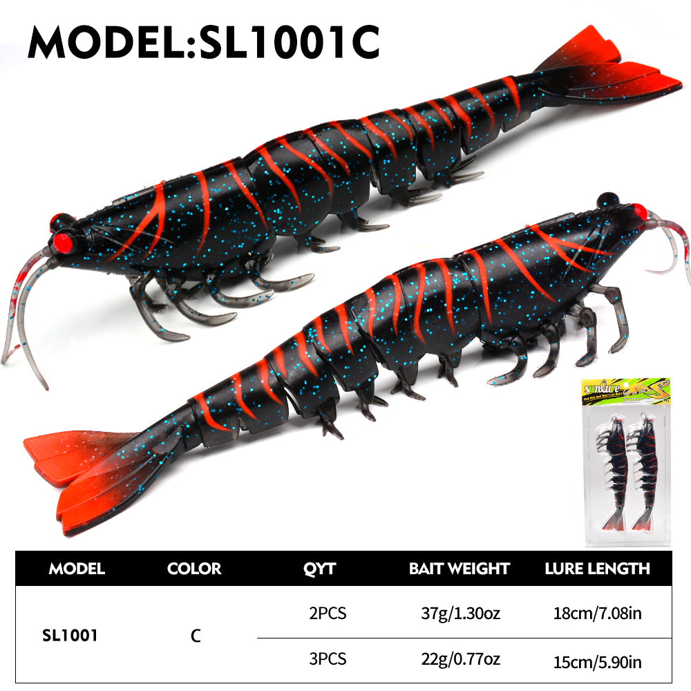 SUNLURE Segmented Shrimp Soft Bait, 22g/37g, 5 Colors Lifelike Shrimp Fishing Lure, Multi-Jointed, 15cm/18cm