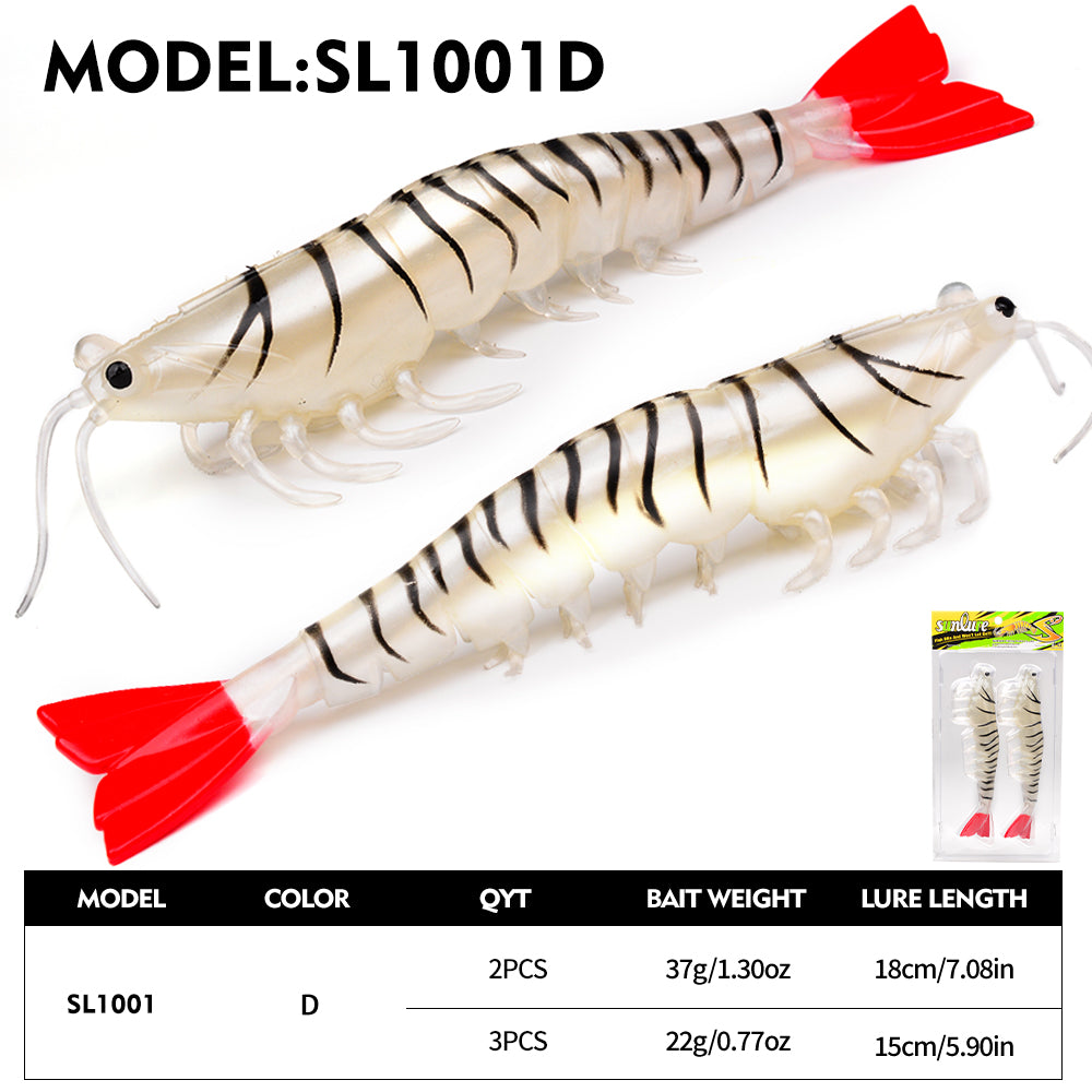 SUNLURE Segmented Shrimp Soft Bait, 22g/37g, 5 Colors Lifelike Shrimp Fishing Lure, Multi-Jointed, 15cm/18cm