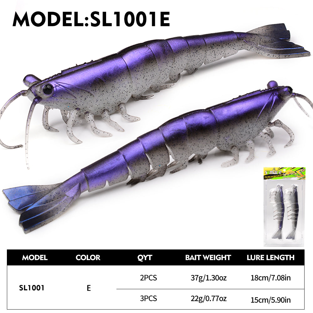 SUNLURE Segmented Shrimp Soft Bait, 22g/37g, 5 Colors Lifelike Shrimp Fishing Lure, Multi-Jointed, 15cm/18cm