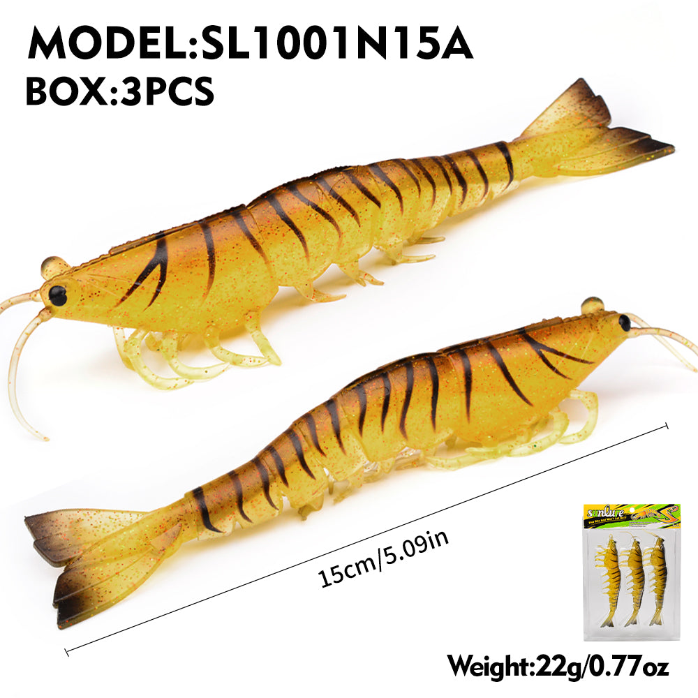 SUNLURE Segmented Shrimp Soft Bait, 22g/37g, 5 Colors Lifelike Shrimp Fishing Lure, Multi-Jointed, 15cm/18cm