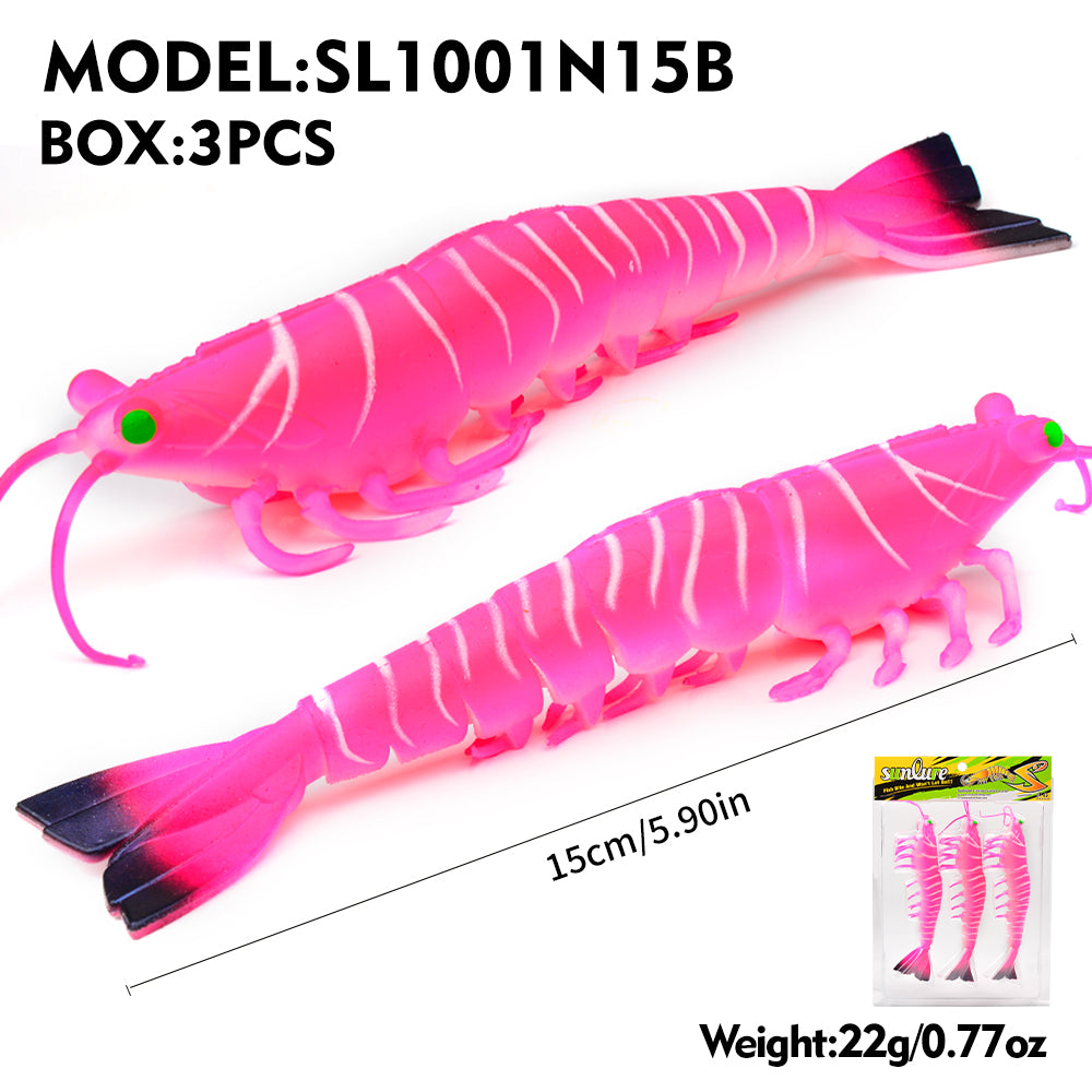 SUNLURE Segmented Shrimp Soft Bait, 22g/37g, 5 Colors Lifelike Shrimp Fishing Lure, Multi-Jointed, 15cm/18cm