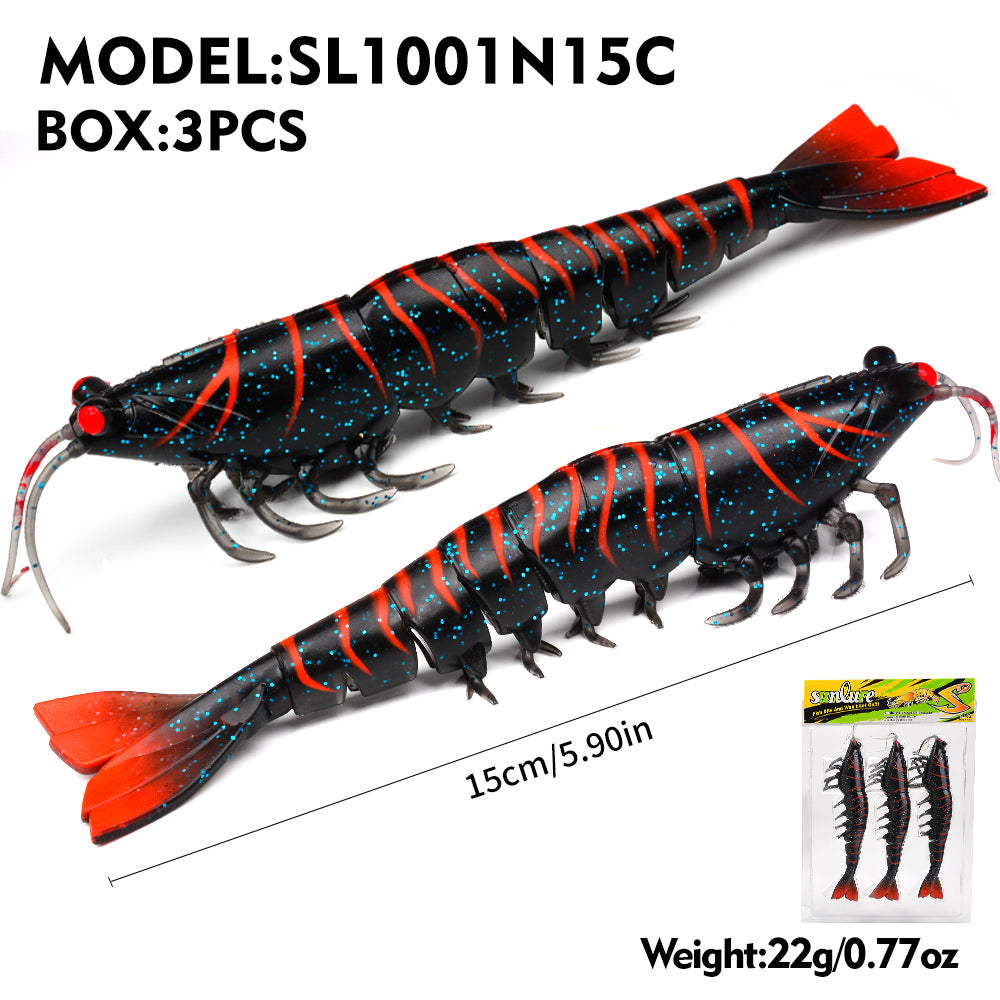 SUNLURE Segmented Shrimp Soft Bait, 22g/37g, 5 Colors Lifelike Shrimp Fishing Lure, Multi-Jointed, 15cm/18cm