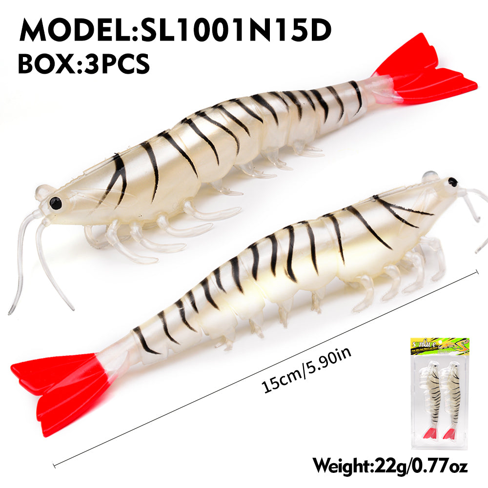 SUNLURE Segmented Shrimp Soft Bait, 22g/37g, 5 Colors Lifelike Shrimp Fishing Lure, Multi-Jointed, 15cm/18cm