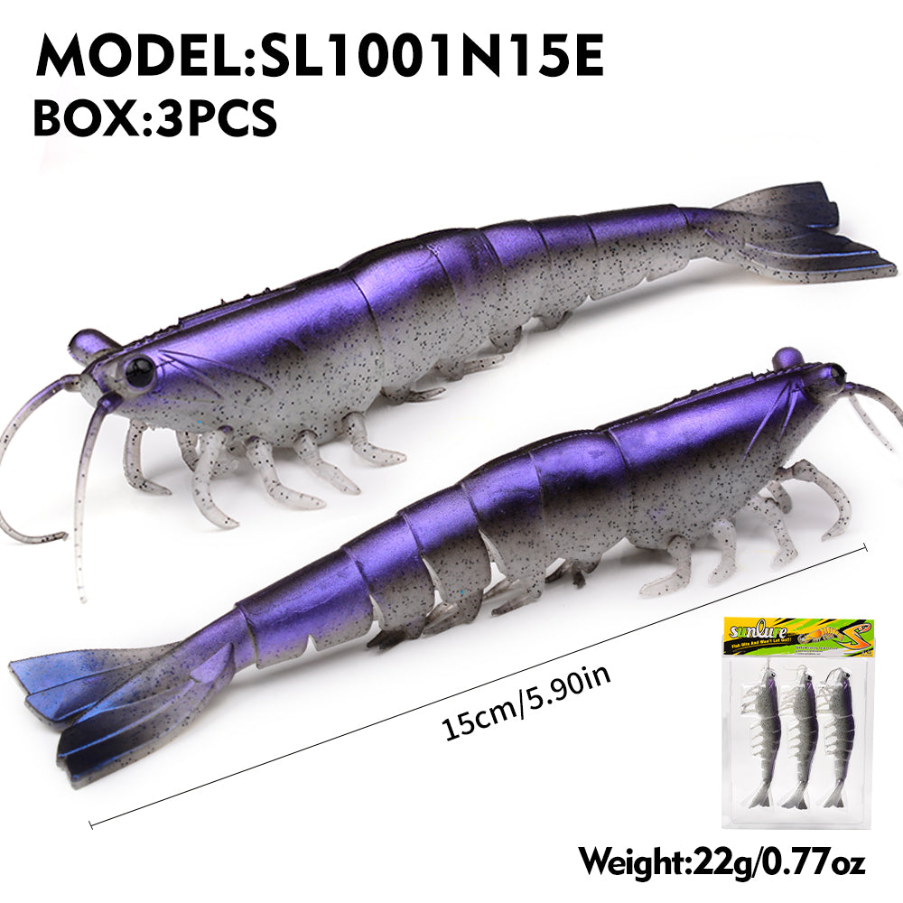 SUNLURE Segmented Shrimp Soft Bait, 22g/37g, 5 Colors Lifelike Shrimp Fishing Lure, Multi-Jointed, 15cm/18cm