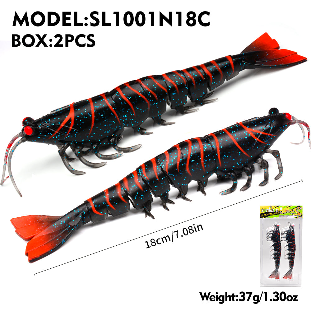 SUNLURE Segmented Shrimp Soft Bait, 22g/37g, 5 Colors Lifelike Shrimp Fishing Lure, Multi-Jointed, 15cm/18cm