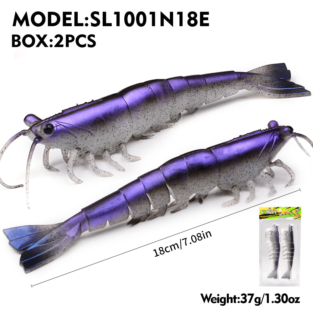 SUNLURE Segmented Shrimp Soft Bait, 22g/37g, 5 Colors Lifelike Shrimp Fishing Lure, Multi-Jointed, 15cm/18cm