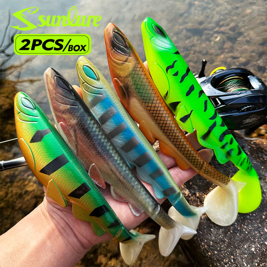 Sunlure 15/20CM T-shaped Tail Soft Bait 2PC Artificial Swimbait 3D FishEye Realistic Stripe Fishing Bait Trout Seawater Outdoor Fishing Lures