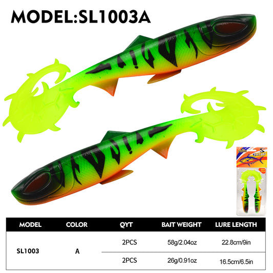 Sunlure 3D Eye Silicone Swimbait 16/22cm Long Wavy Curl Tail Soft Bait 2PC Seawater Fake Fishing Lure Bass Trout Zander Jig Fishing Bait