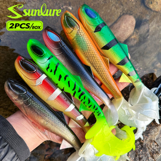 sunlure Realistic 3D Eye Fish Shaped Design Paddle Shaped Tail Soft Bait 22.8/16.5cm Artificial silicone Wobbler Swimbait 2PC Barracuda Trout Sea/Freshwater False Fishing Lures