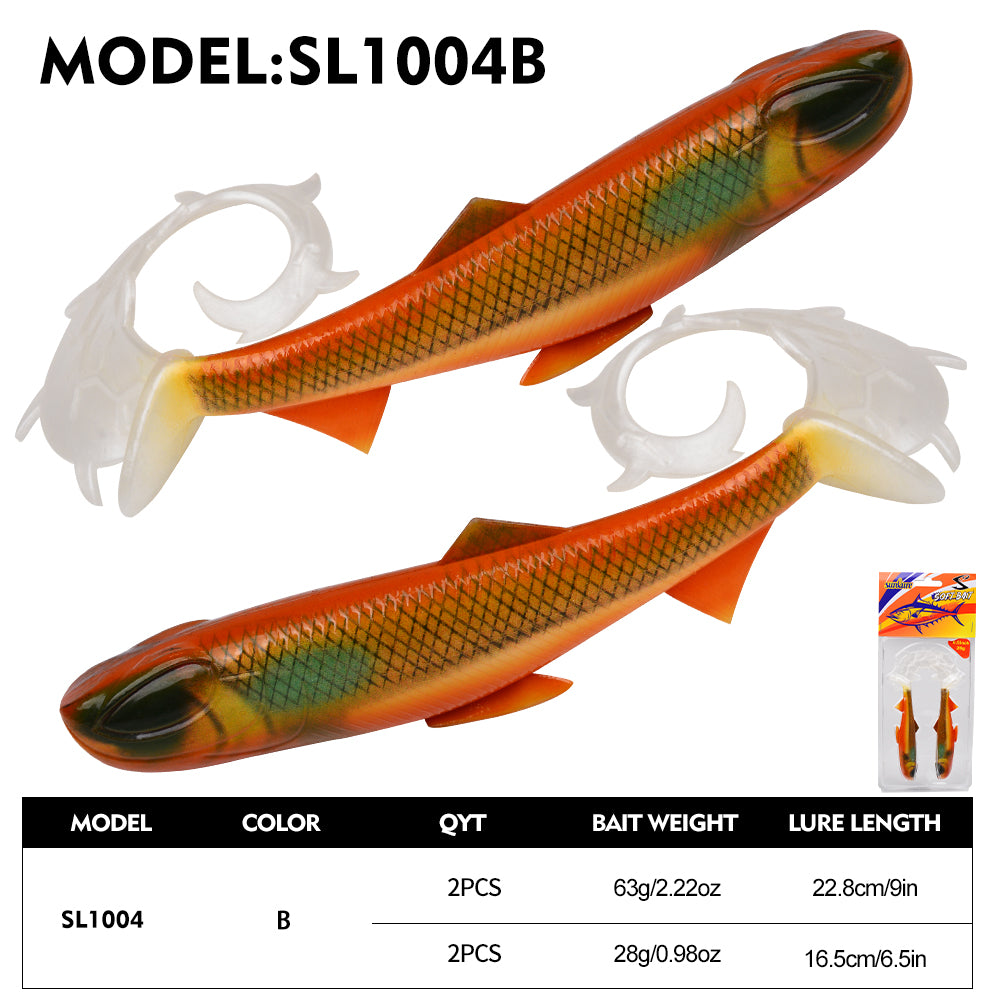 sunlure Realistic 3D Eye Fish Shaped Design Paddle Shaped Tail Soft Bait 22.8/16.5cm Artificial silicone Wobbler Swimbait 2PC Barracuda Trout Sea/Freshwater False Fishing Lures