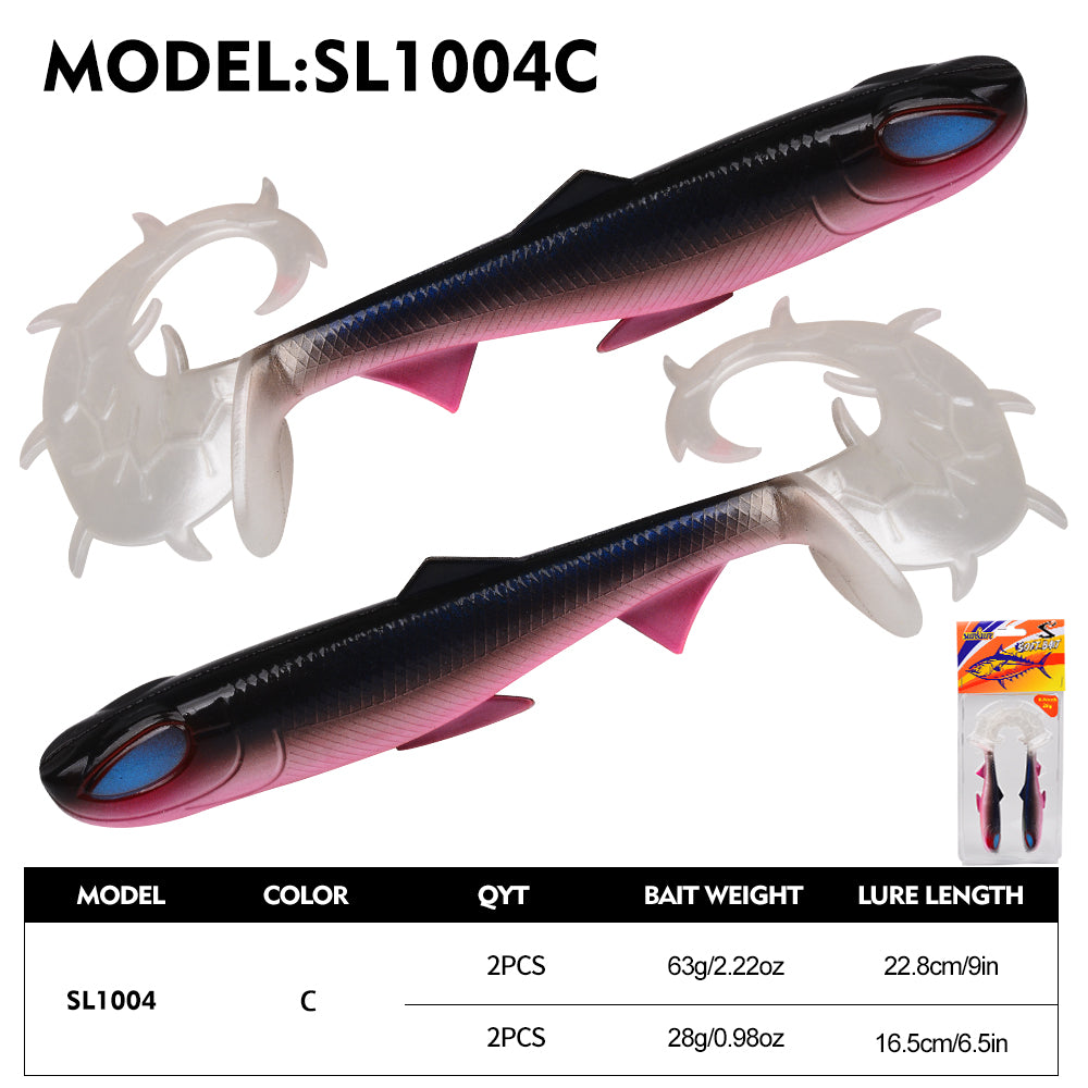 sunlure Realistic 3D Eye Fish Shaped Design Paddle Shaped Tail Soft Bait 22.8/16.5cm Artificial silicone Wobbler Swimbait 2PC Barracuda Trout Sea/Freshwater False Fishing Lures