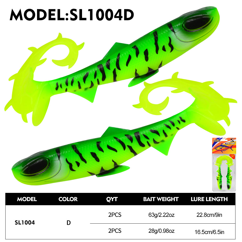sunlure Realistic 3D Eye Fish Shaped Design Paddle Shaped Tail Soft Bait 22.8/16.5cm Artificial silicone Wobbler Swimbait 2PC Barracuda Trout Sea/Freshwater False Fishing Lures