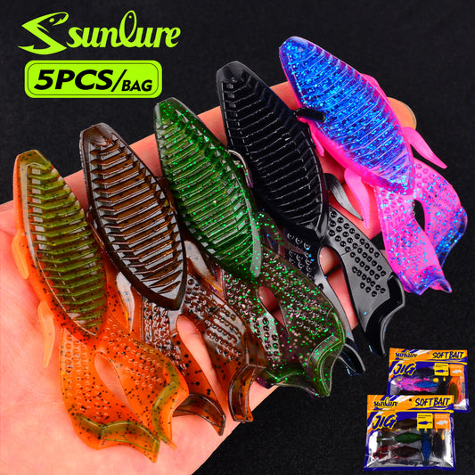 Sunlure 9.5cm&10.8g Soft Plastic Fishing Frog Lure 5PCS/bag Realistic Fishing Bait For Catching Sea Bass Salmon Trout Seawater Fishing Lures