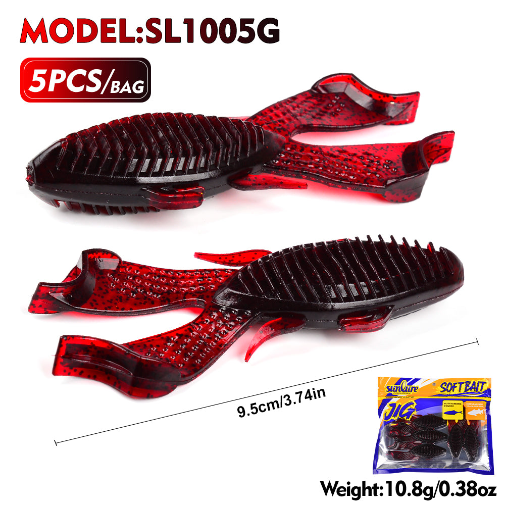 Sunlure 9.5cm&10.8g Soft Plastic Fishing Frog Lure 5PCS/bag Realistic Fishing Bait For Catching Sea Bass Salmon Trout Seawater Fishing Lures