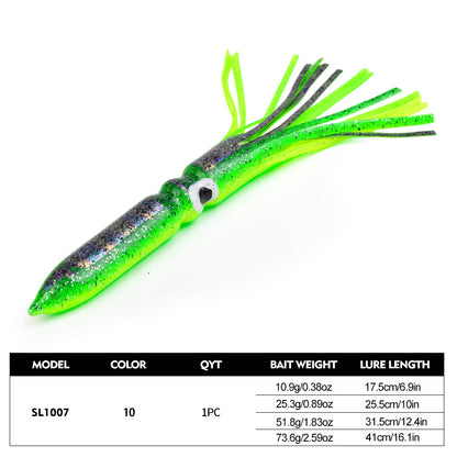PROBEROS SL1007 Soft Squid Skirt Lure, 4 Sizes 10 Colors Octopus Trolling Bait 5PC/BAG