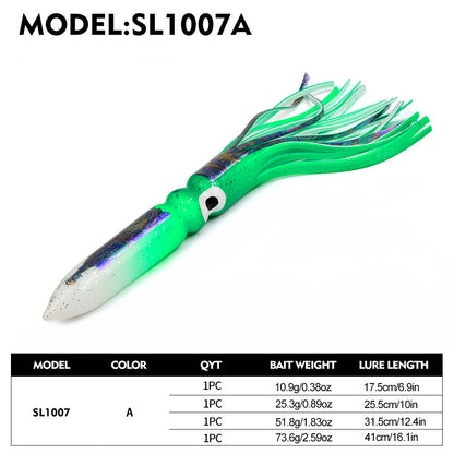 PROBEROS SL1007 Soft Squid Skirt Lure, 4 Sizes 10 Colors Octopus Trolling Bait 5PC/BAG