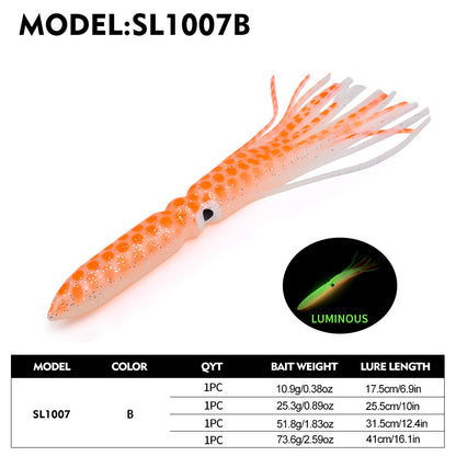PROBEROS SL1007 Soft Squid Skirt Lure, 4 Sizes 10 Colors Octopus Trolling Bait 5PC/BAG