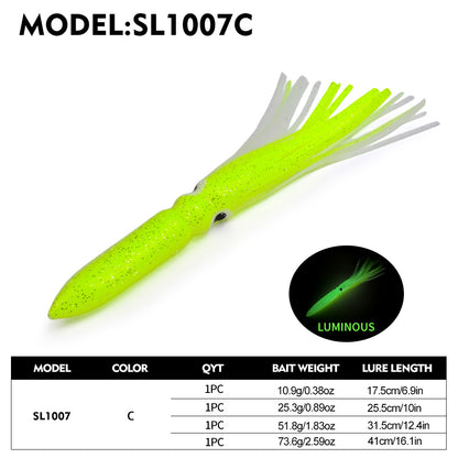 PROBEROS SL1007 Soft Squid Skirt Lure, 4 Sizes 10 Colors Octopus Trolling Bait 5PC/BAG