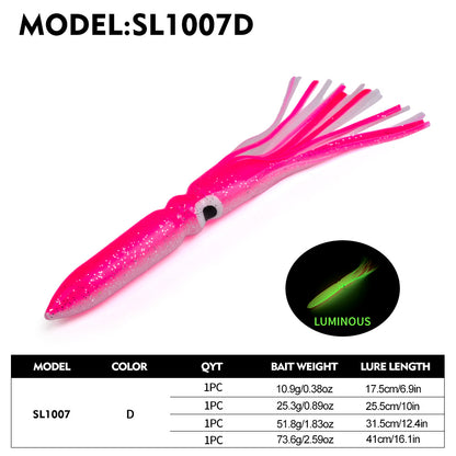 PROBEROS SL1007 Soft Squid Skirt Lure, 4 Sizes 10 Colors Octopus Trolling Bait 5PC/BAG
